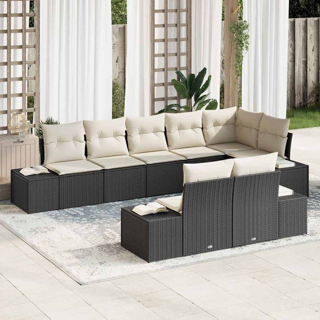 Tuin Sofa Set met kussen 8 pcs Zwart en Crème poly rattan is nu te koop bij PeponiXL, paradijselijk wonen!