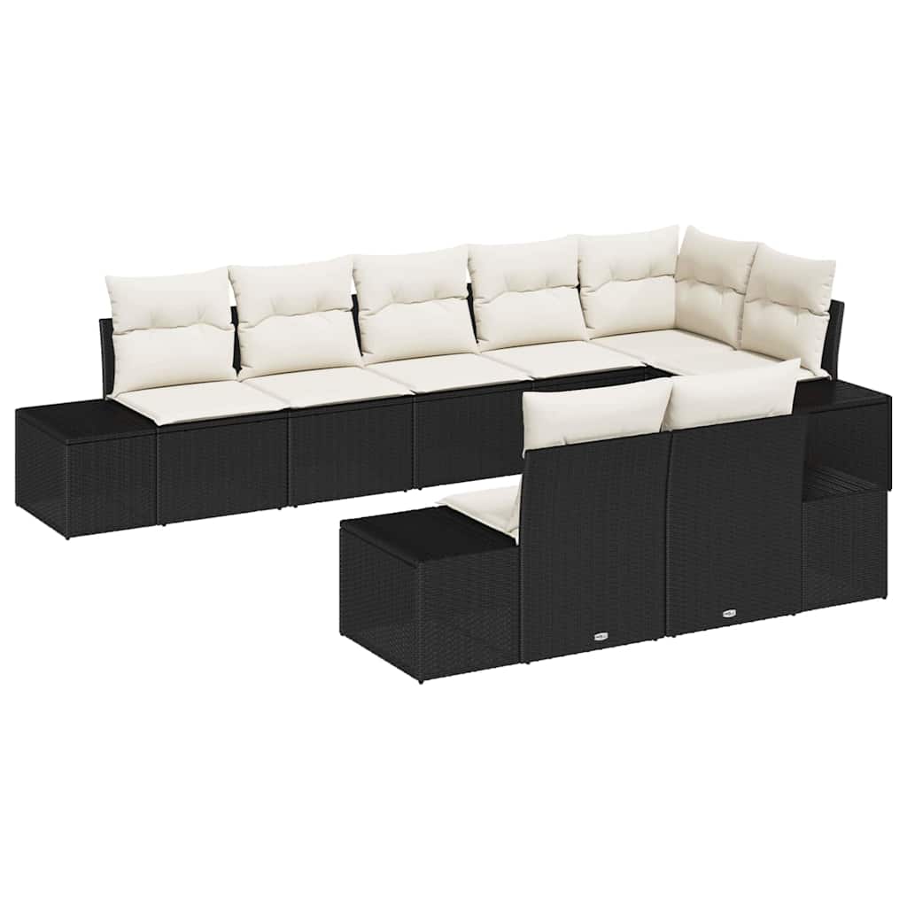 Tuin Sofa Set met kussen 8 pcs Zwart en Crème poly rattan is nu te koop bij PeponiXL, paradijselijk wonen!