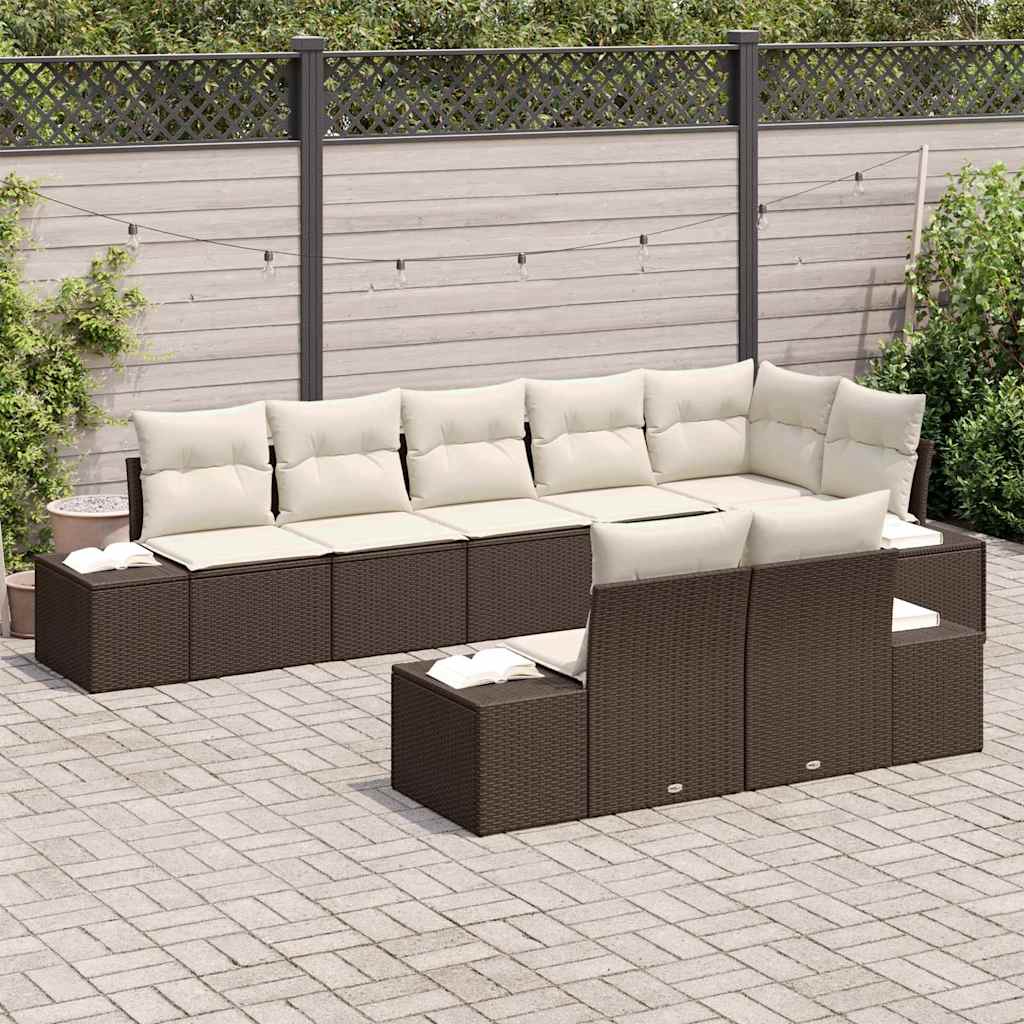 Tuin Sofa Set met kussen 8 pcs Bruin en Crème poly rattan is nu te koop bij PeponiXL, paradijselijk wonen!