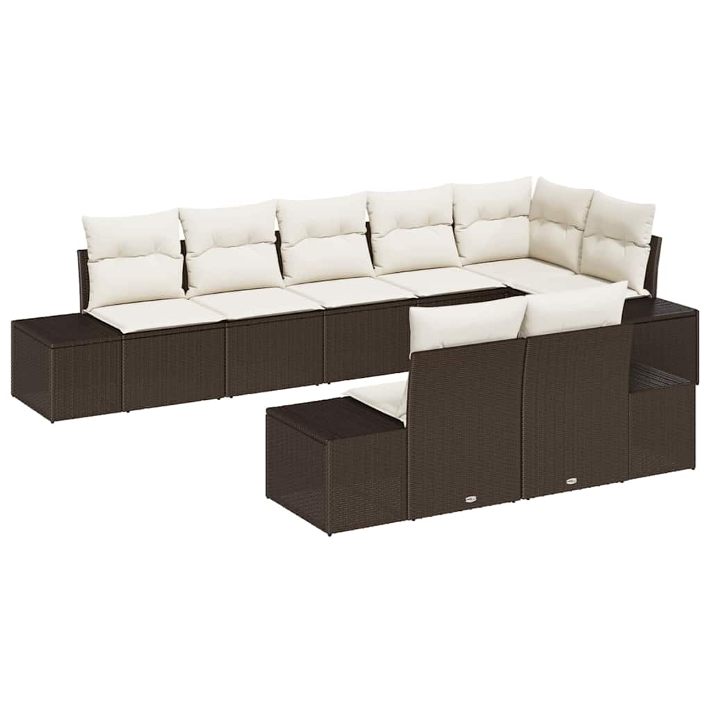 Tuin Sofa Set met kussen 8 pcs Bruin en Crème poly rattan is nu te koop bij PeponiXL, paradijselijk wonen!