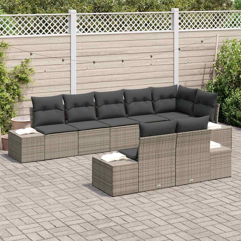 Tuin Sofa Set met kussen 8 pcs Grijs poly rattan is nu te koop bij PeponiXL, paradijselijk wonen!