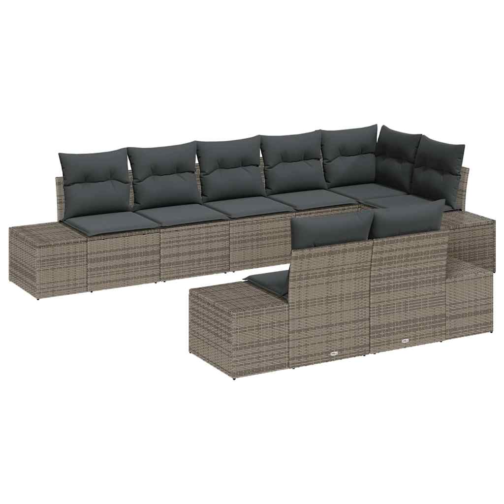 Tuin Sofa Set met kussen 8 pcs Grijs poly rattan is nu te koop bij PeponiXL, paradijselijk wonen!