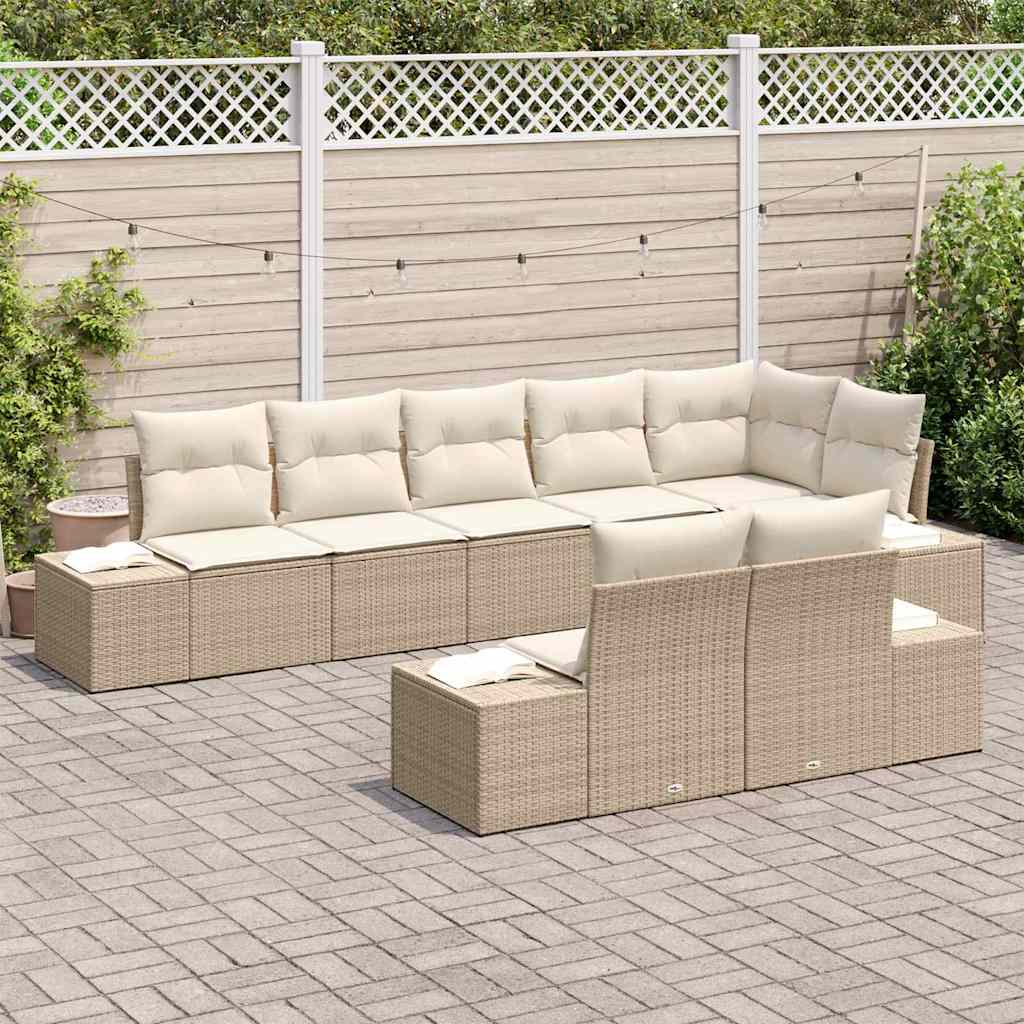 Tuin Sofa Set met kussen 8 pcs Beige en Crème poly rattan is nu te koop bij PeponiXL, paradijselijk wonen!