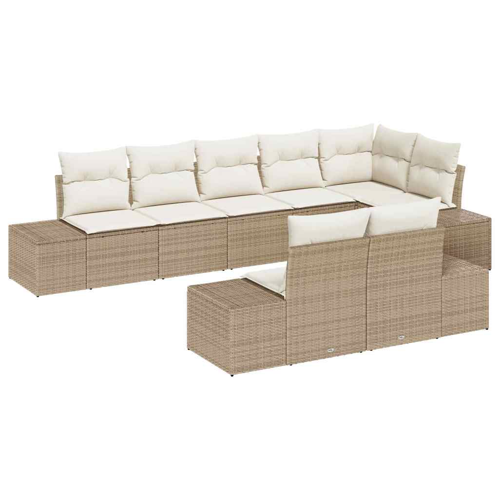 Tuin Sofa Set met kussen 8 pcs Beige en Crème poly rattan is nu te koop bij PeponiXL, paradijselijk wonen!