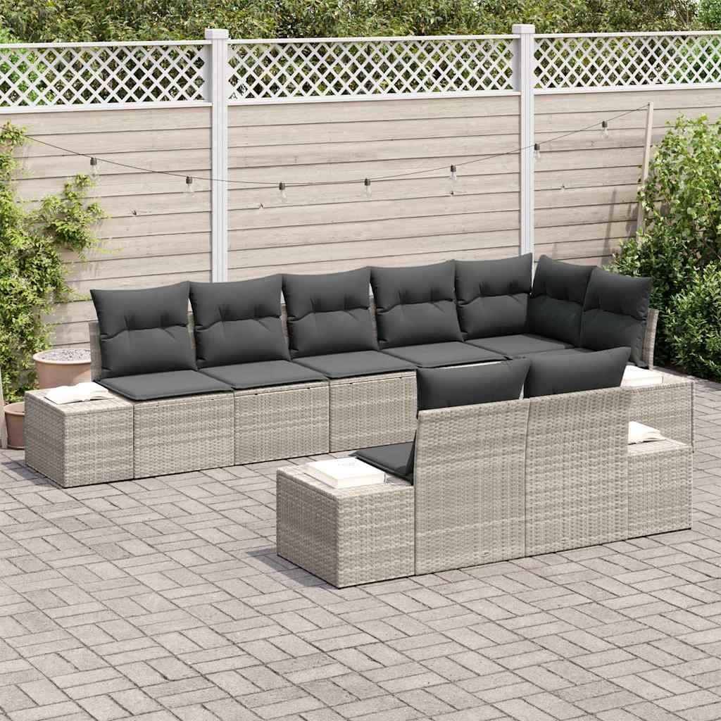 Tuin Sofa Set met kussen 8 pcs Lichtgrijs poly rattan is nu te koop bij PeponiXL, paradijselijk wonen!