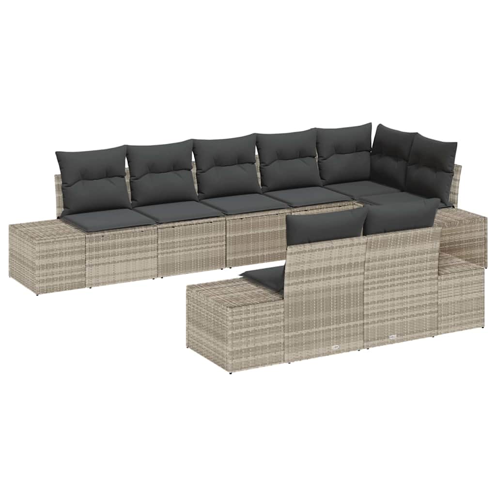 Tuin Sofa Set met kussen 8 pcs Lichtgrijs poly rattan is nu te koop bij PeponiXL, paradijselijk wonen!