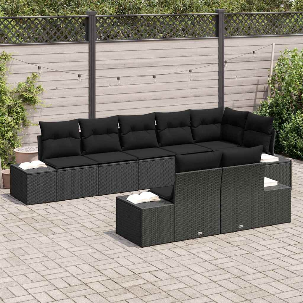 Tuin Sofa Set met kussen 8 pcs Zwart Poly riet is nu te koop bij PeponiXL, paradijselijk wonen!