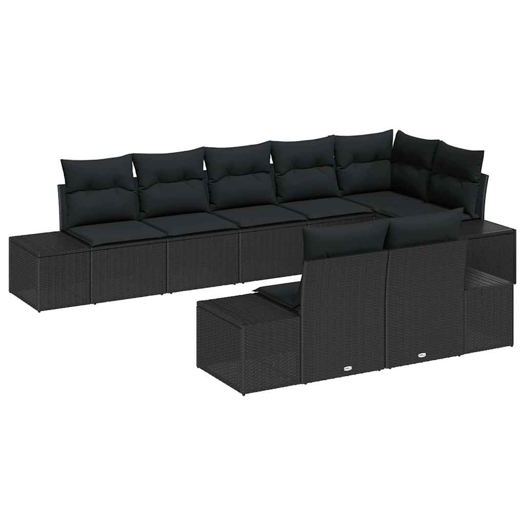 Tuin Sofa Set met kussen 8 pcs Zwart Poly riet is nu te koop bij PeponiXL, paradijselijk wonen!