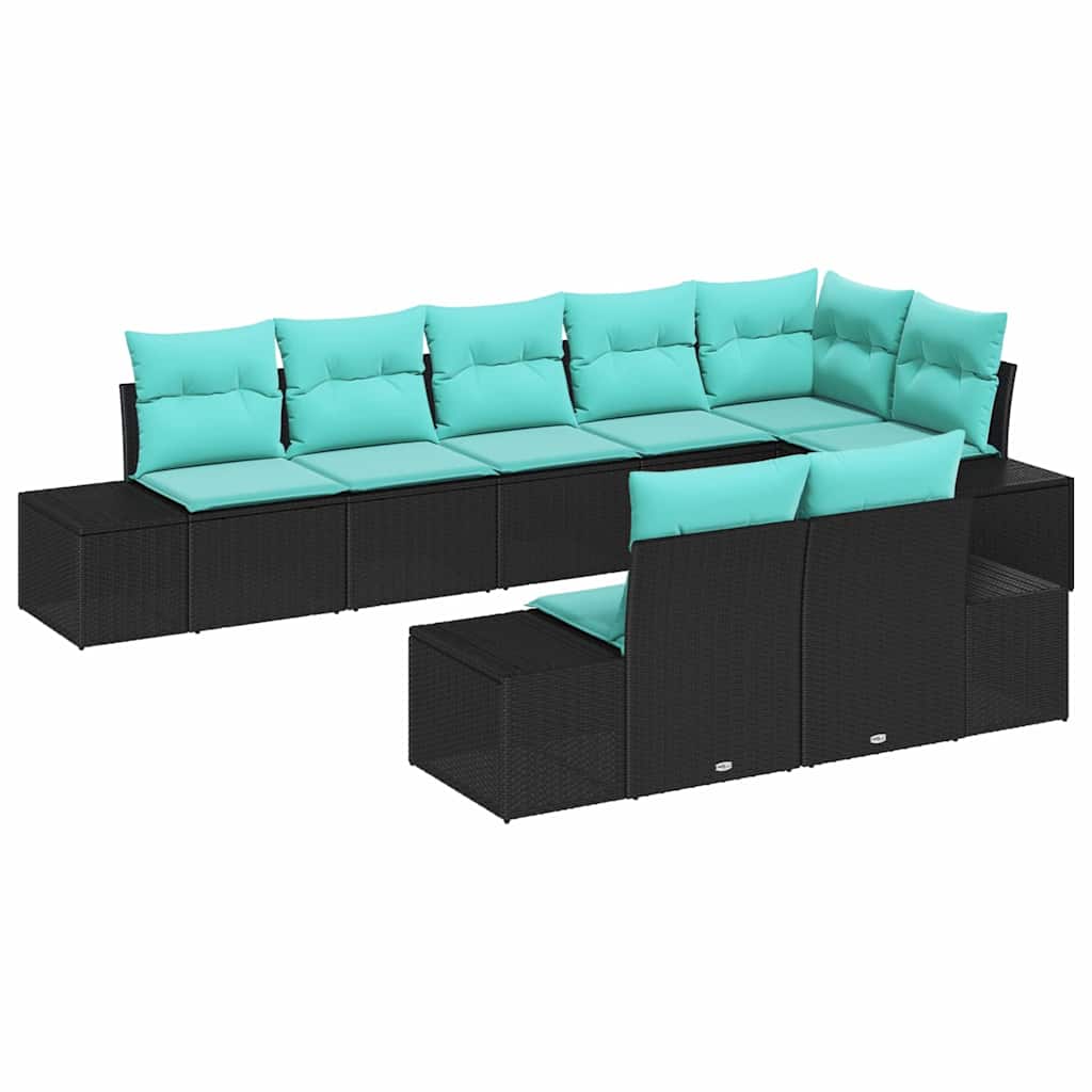 Tuin Sofa Set 8 st Zwart poly rattan