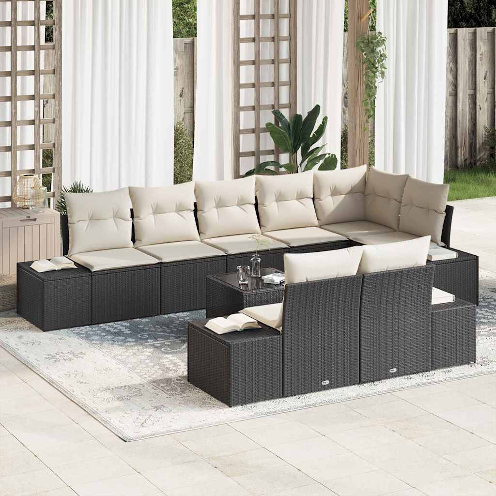 Tuin Sofa Set met kussen 9 pcs Zwart en Crème poly rattan is nu te koop bij PeponiXL, paradijselijk wonen!