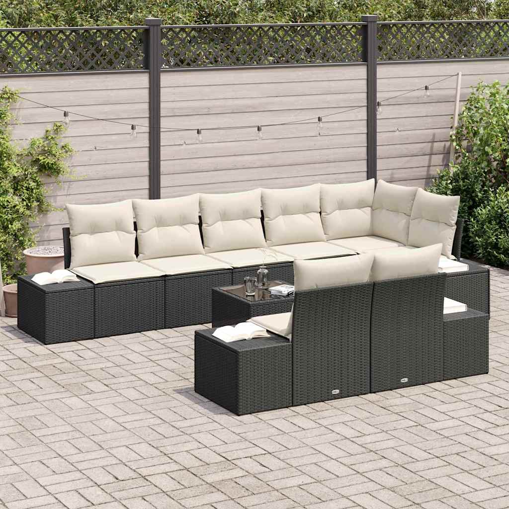 Tuin Sofa Set met kussen 9 pcs Zwart en Crème poly rattan is nu te koop bij PeponiXL, paradijselijk wonen!
