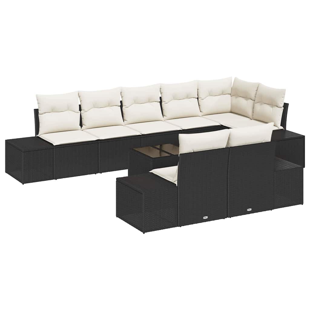 Tuin Sofa Set met kussen 9 pcs Zwart en Crème poly rattan is nu te koop bij PeponiXL, paradijselijk wonen!