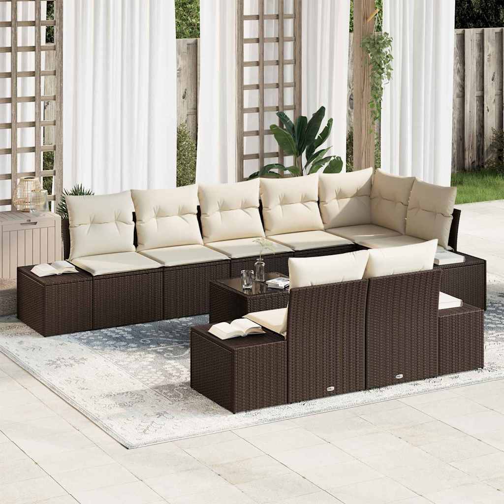 Tuin Sofa Set met kussen 9 pcs Bruin en Crème poly rattan is nu te koop bij PeponiXL, paradijselijk wonen!