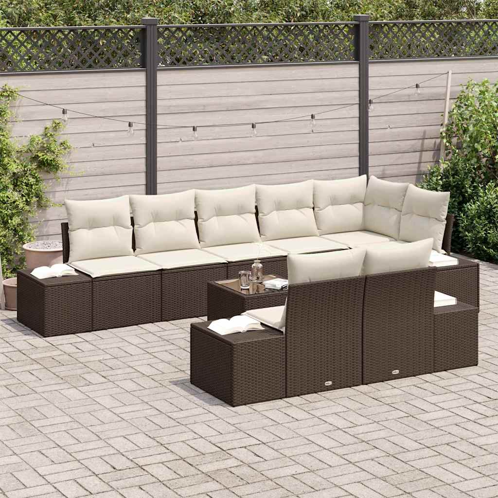 Tuin Sofa Set met kussen 9 pcs Bruin en Crème poly rattan is nu te koop bij PeponiXL, paradijselijk wonen!