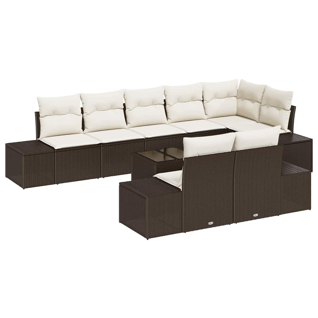 Tuin Sofa Set met kussen 9 pcs Bruin en Crème poly rattan is nu te koop bij PeponiXL, paradijselijk wonen!