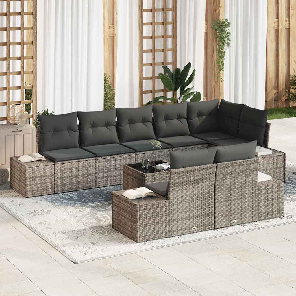 Tuin Sofa Set met kussen 9 pcs Grijs poly rattan is nu te koop bij PeponiXL, paradijselijk wonen!
