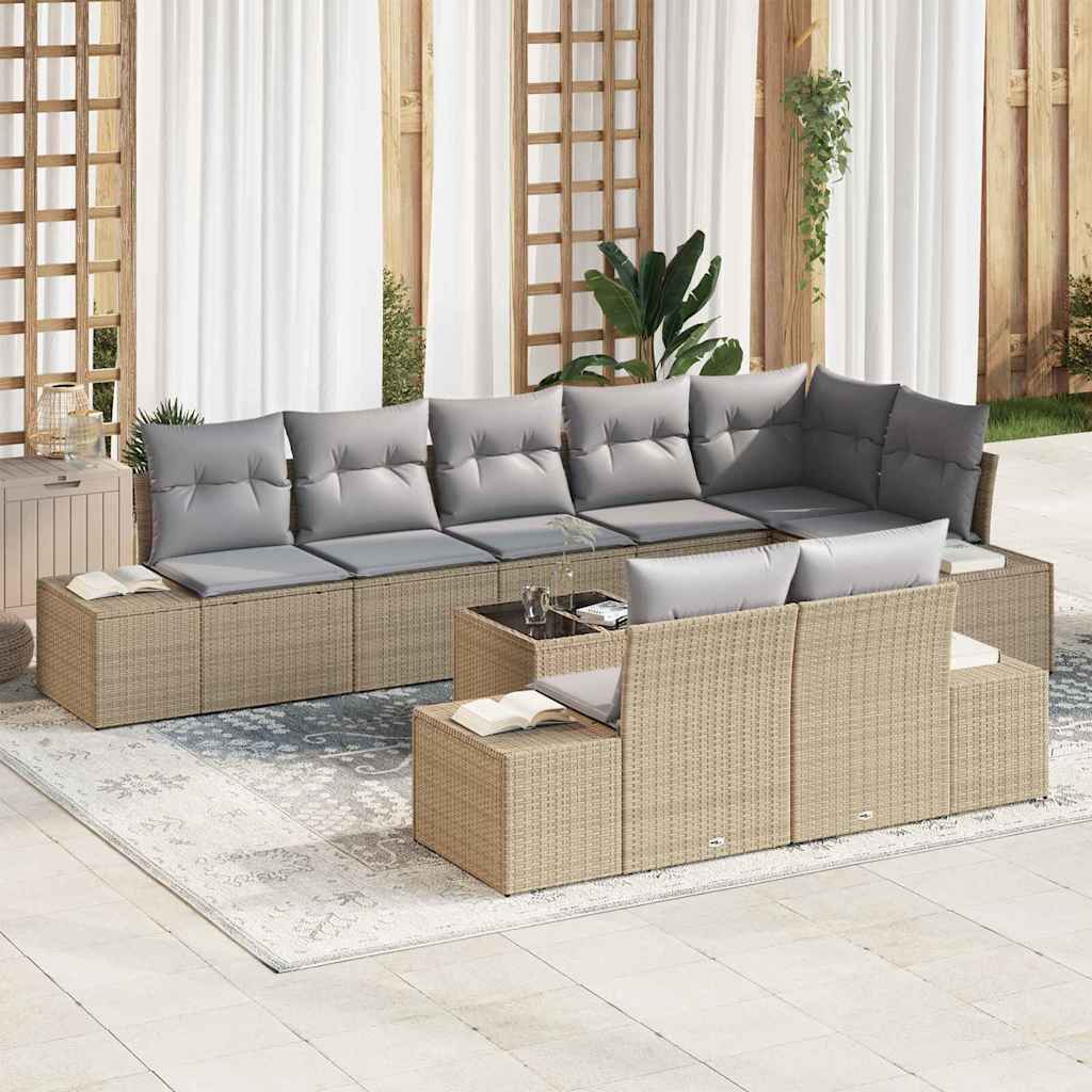 Tuin Sofa Set met kussen 9 pcs Beige en Grijs poly rattan is nu te koop bij PeponiXL, paradijselijk wonen!