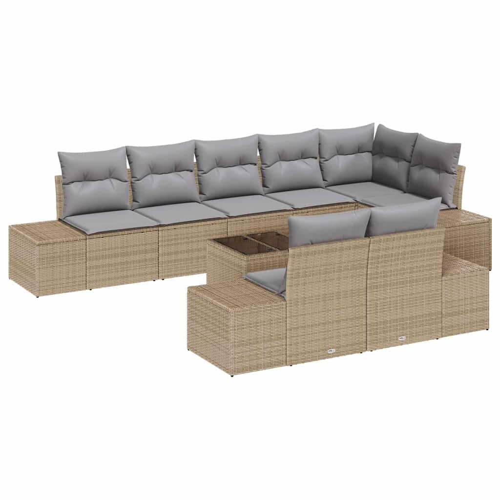 Tuin Sofa Set met kussen 9 pcs Beige en Grijs poly rattan is nu te koop bij PeponiXL, paradijselijk wonen!
