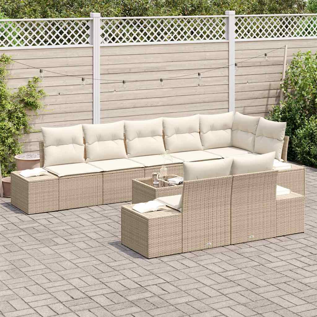 Tuin Sofa Set met kussen 9 pcs Beige en Crème poly rattan is nu te koop bij PeponiXL, paradijselijk wonen!