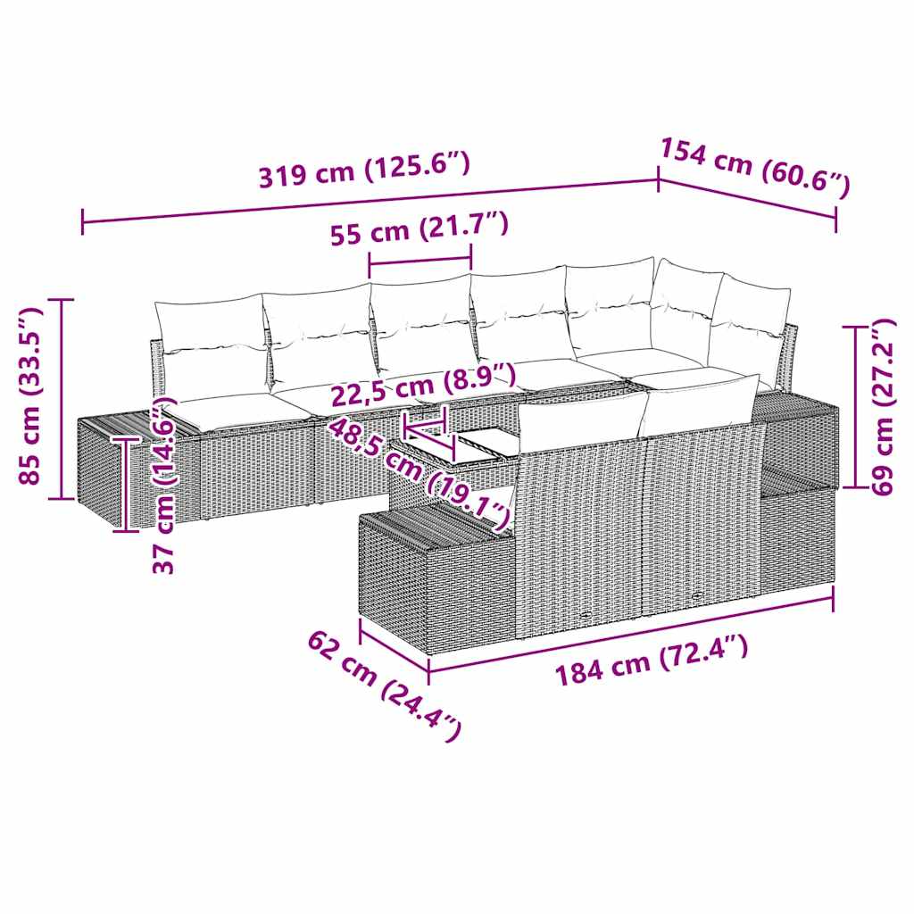 Tuin Sofa Set met kussen 9 pcs Beige en Crème poly rattan is nu te koop bij PeponiXL, paradijselijk wonen!