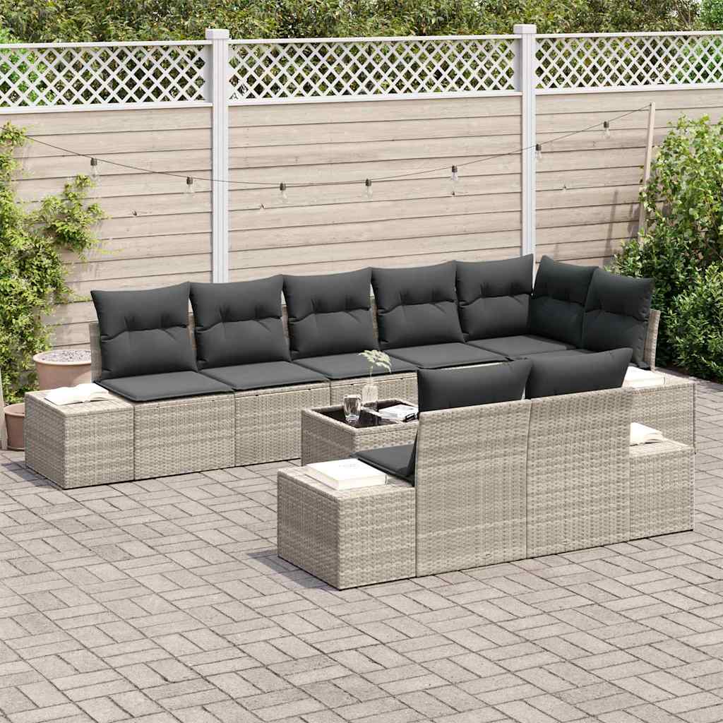 Tuin Sofa Set met kussen 9 pcs Lichtgrijs poly rattan is nu te koop bij PeponiXL, paradijselijk wonen!