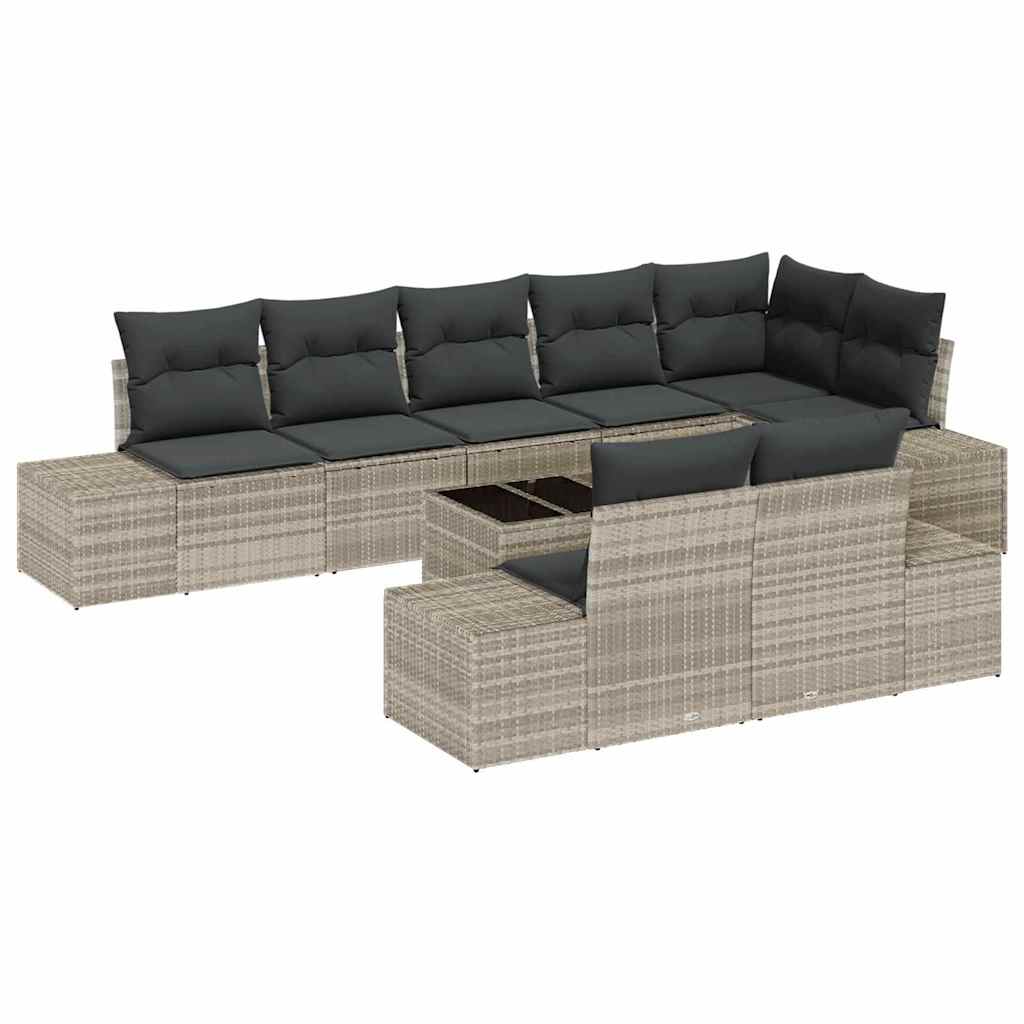 Tuin Sofa Set met kussen 9 pcs Lichtgrijs poly rattan is nu te koop bij PeponiXL, paradijselijk wonen!