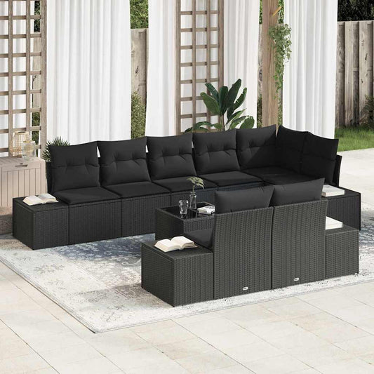Tuin Sofa Set met kussen 9 pcs Zwart poly rattan is nu te koop bij PeponiXL, paradijselijk wonen!