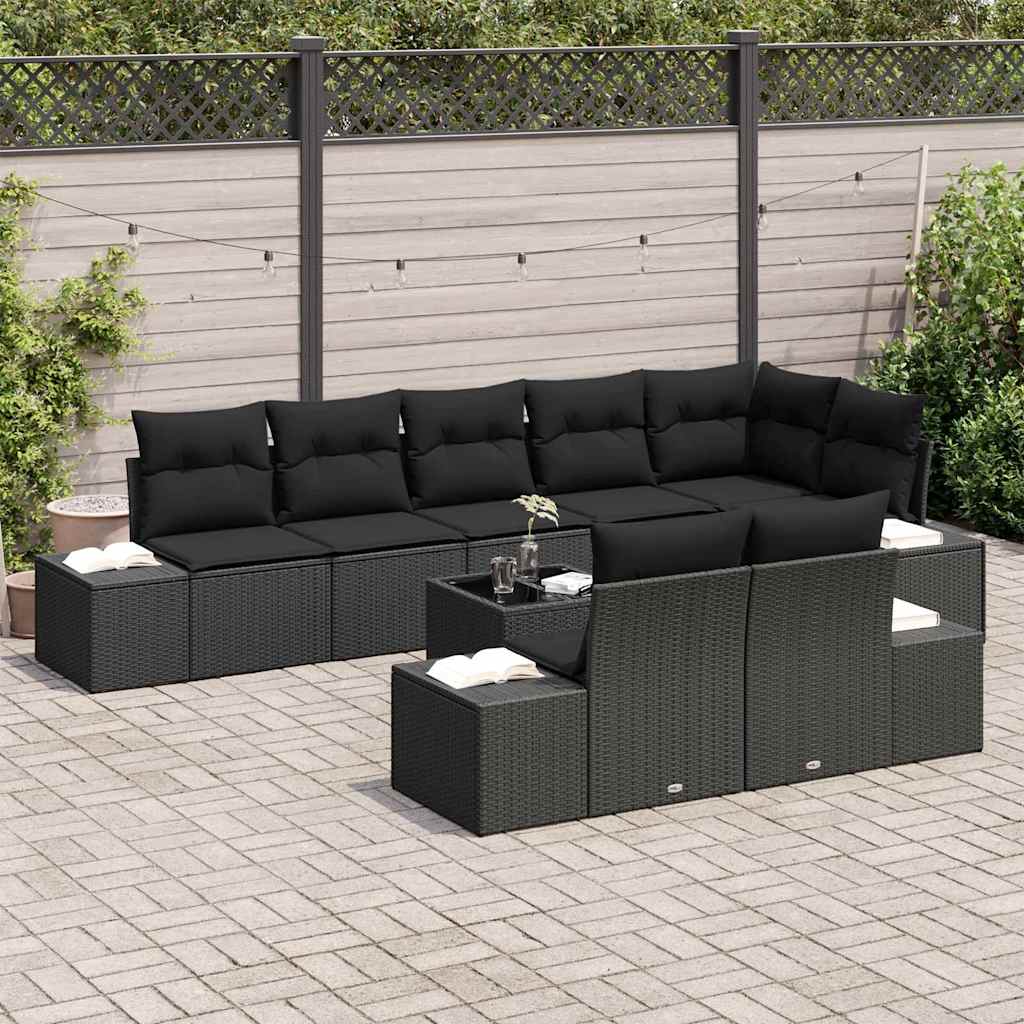 Tuin Sofa Set met kussen 9 pcs Zwart poly rattan is nu te koop bij PeponiXL, paradijselijk wonen!