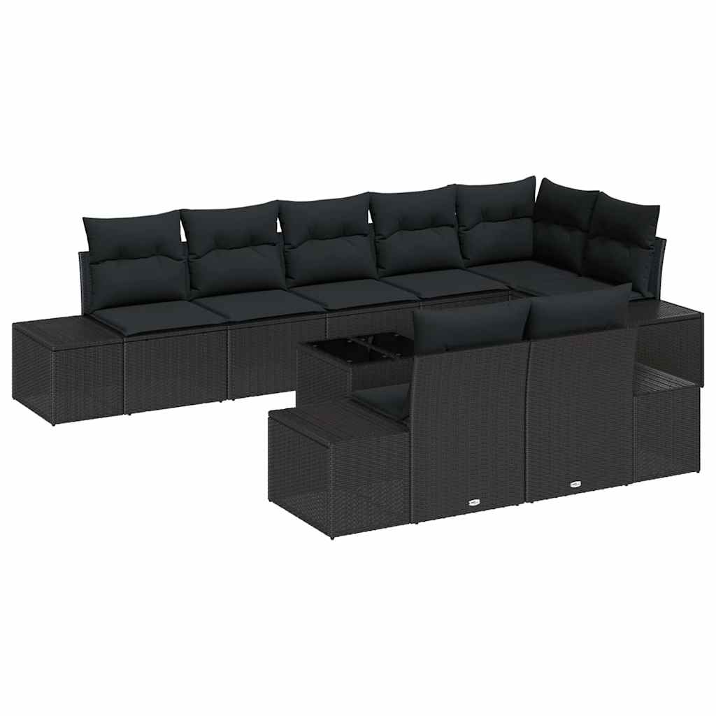 Tuin Sofa Set met kussen 9 pcs Zwart poly rattan is nu te koop bij PeponiXL, paradijselijk wonen!