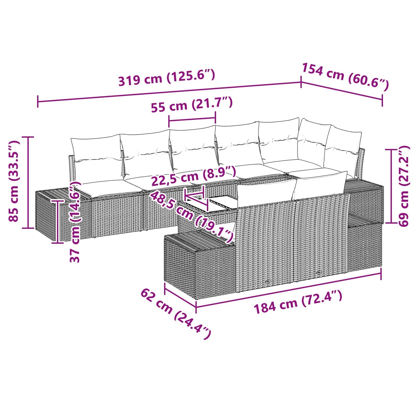 Tuin Sofa Set met kussen 9 pcs Bruin poly rattan is nu te koop bij PeponiXL, paradijselijk wonen!