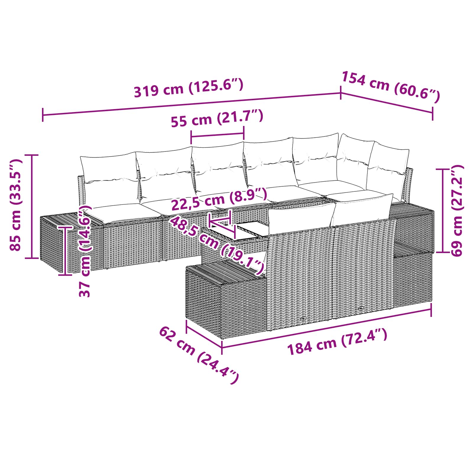 Tuin Sofa Set met kussen 9 pcs Bruin poly rattan is nu te koop bij PeponiXL, paradijselijk wonen!