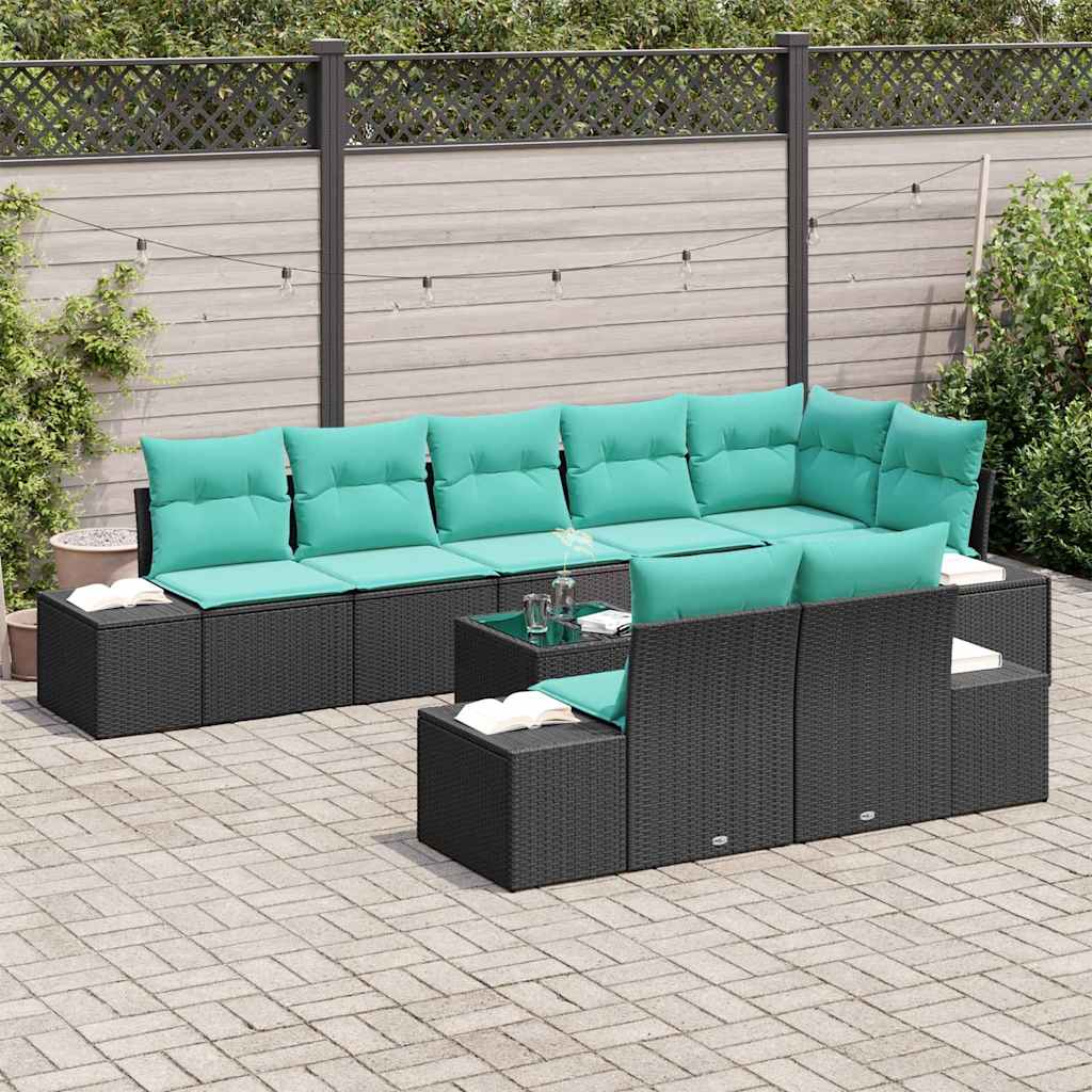 Tuin Sofa Set 9 st Zwart poly rattan