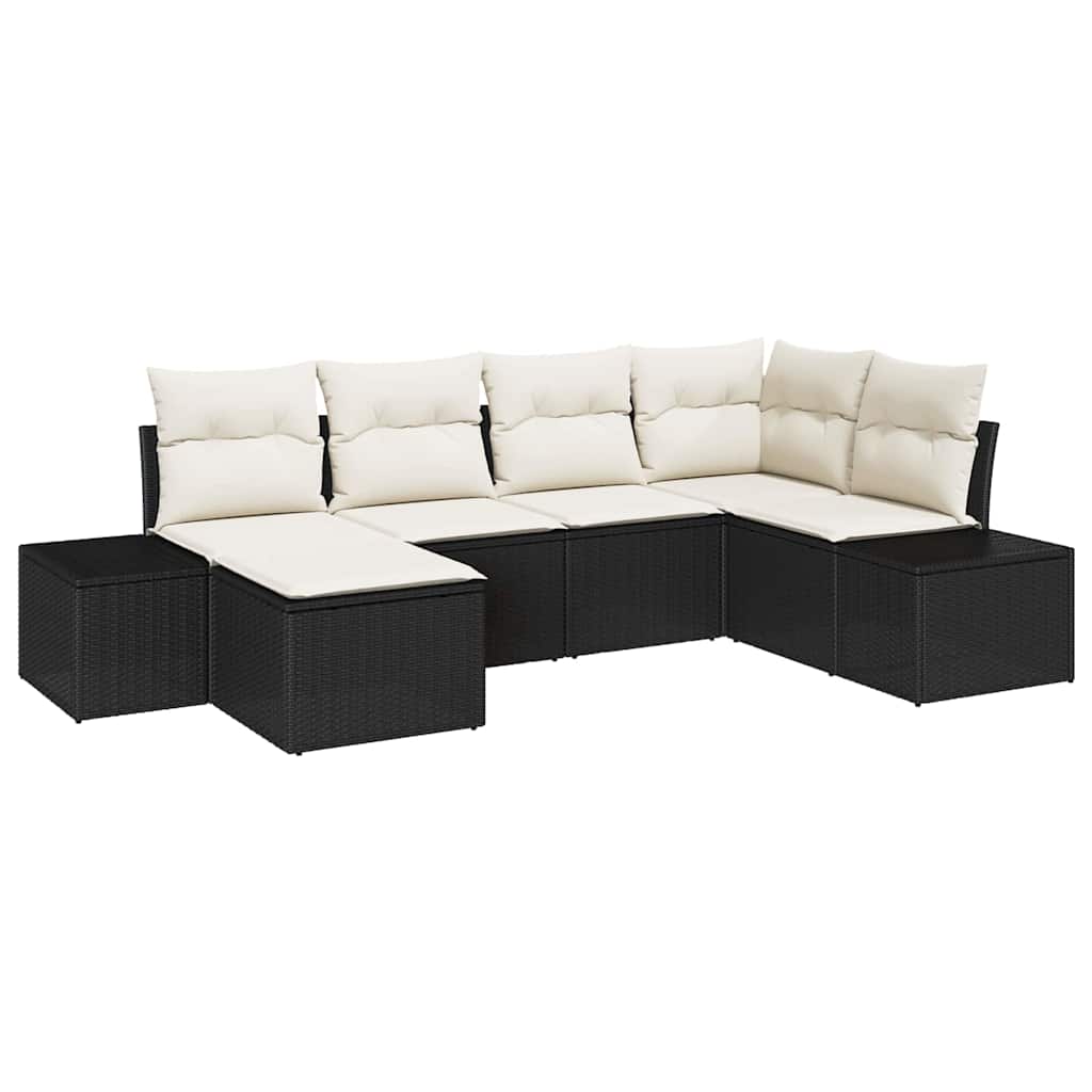 Tuin Sofa Set met kussen 6 pcs Zwart en Crème poly rattan is nu te koop bij PeponiXL, paradijselijk wonen!