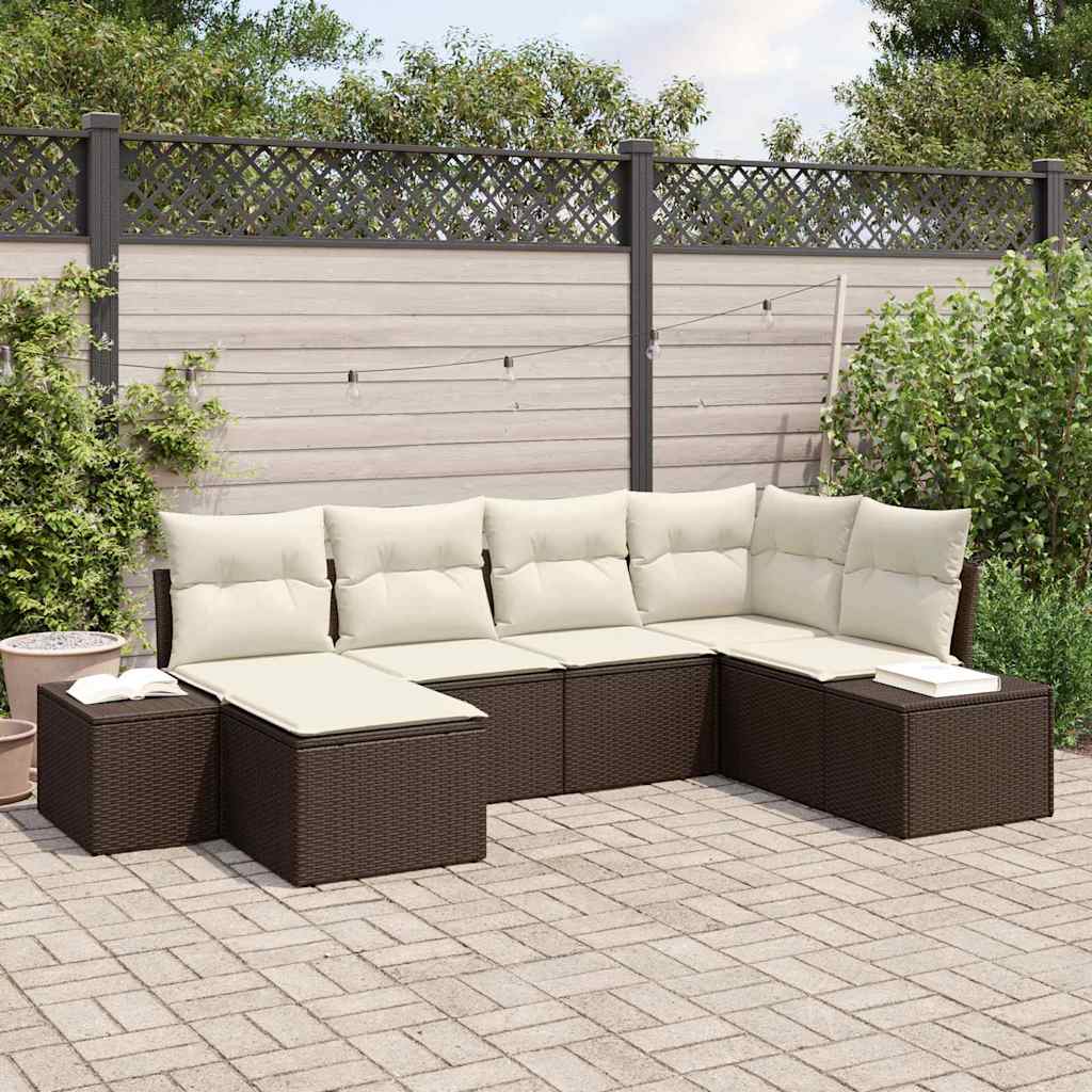 Tuin Sofa Set met kussen 6 pcs Bruin en Crème poly rattan is nu te koop bij PeponiXL, paradijselijk wonen!
