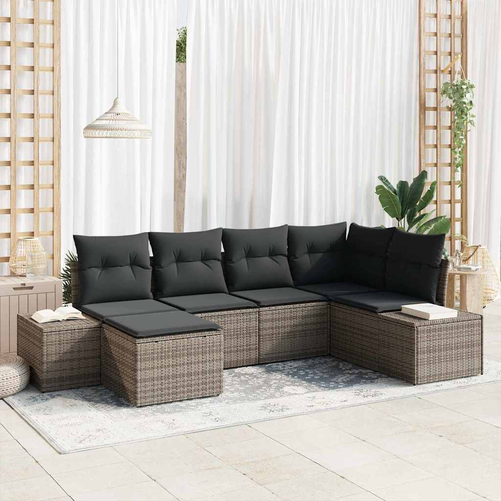 Tuin Sofa Set met kussen 6 pcs Grijs poly rattan is nu te koop bij PeponiXL, paradijselijk wonen!