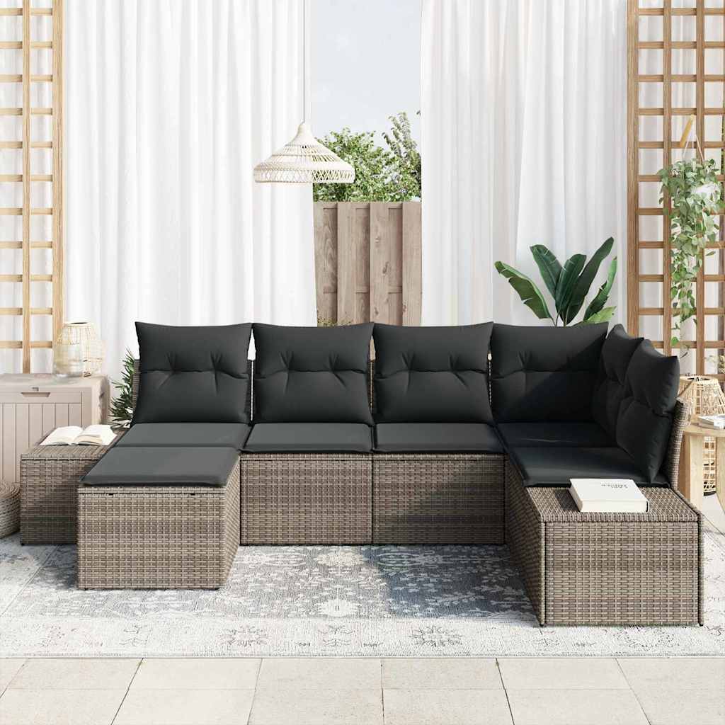 Tuin Sofa Set met kussen 6 pcs Grijs poly rattan is nu te koop bij PeponiXL, paradijselijk wonen!