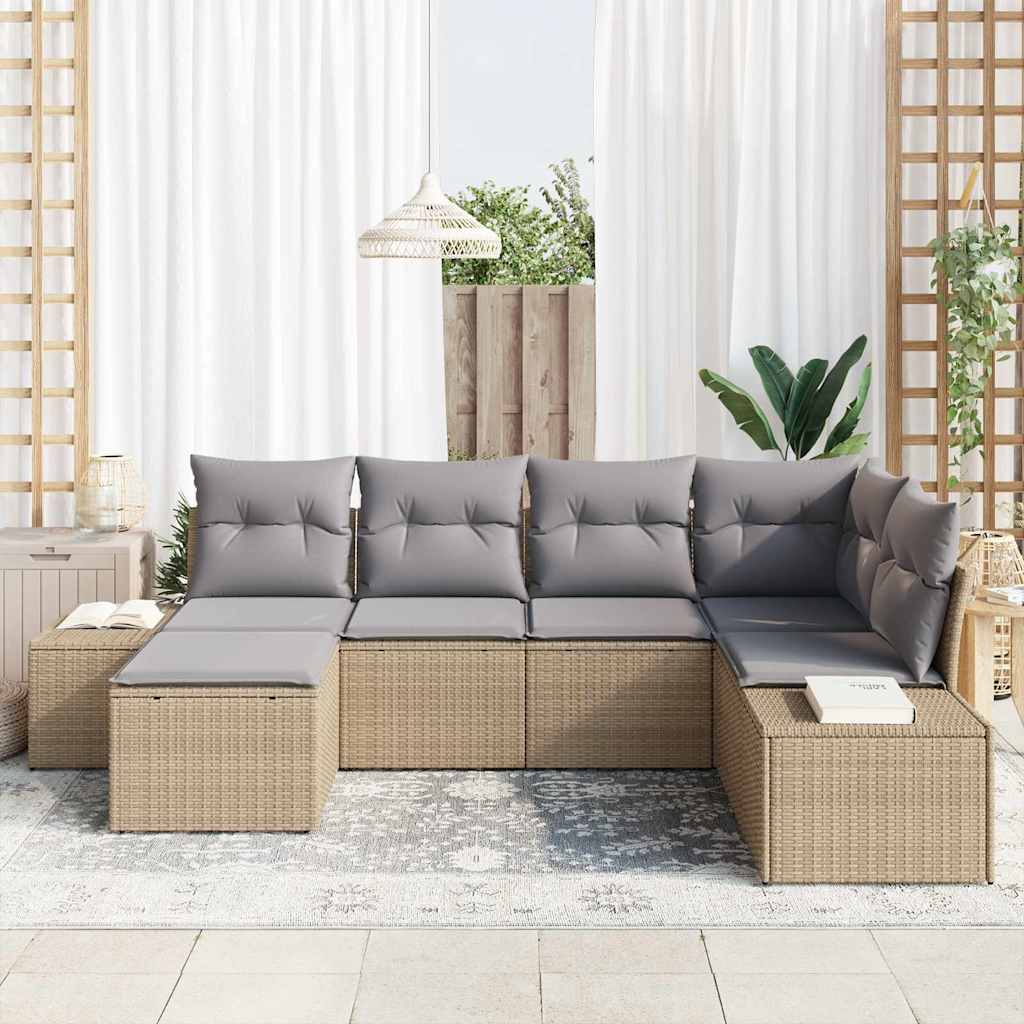 Tuin Sofa Set met kussen 6 pcs Beige en Grijs poly rattan is nu te koop bij PeponiXL, paradijselijk wonen!