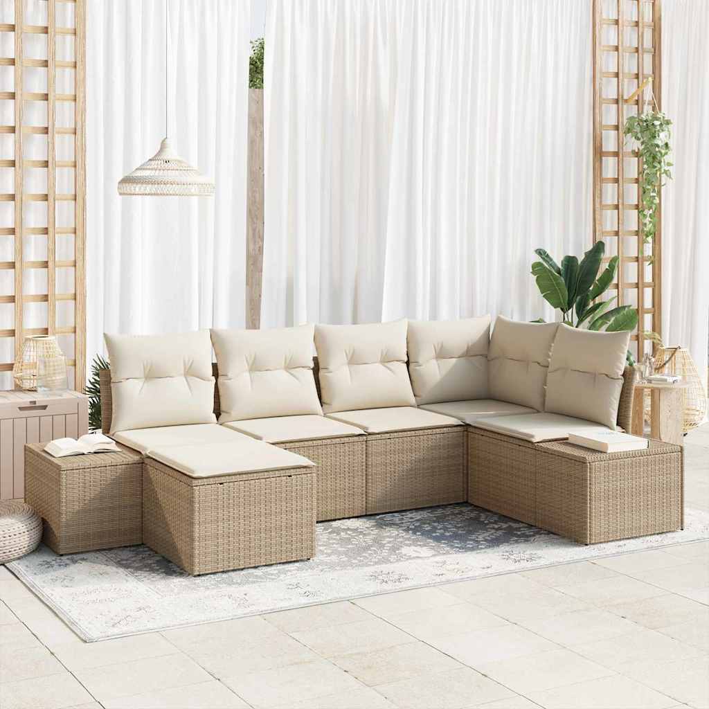 Tuin Sofa Set met kussen 6 pcs Beige en Crème poly rattan