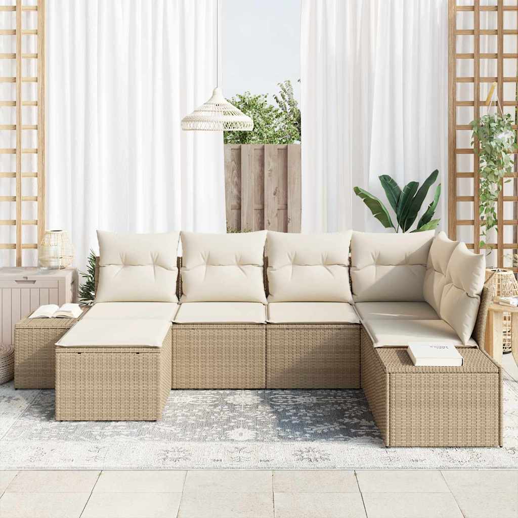 Tuin Sofa Set met kussen 6 pcs Beige en Crème poly rattan