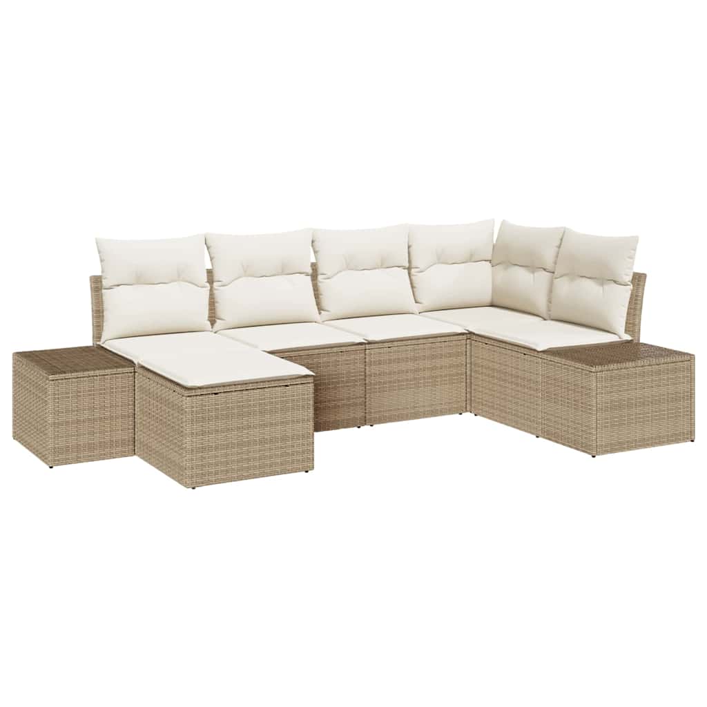Tuin Sofa Set met kussen 6 pcs Beige en Crème poly rattan