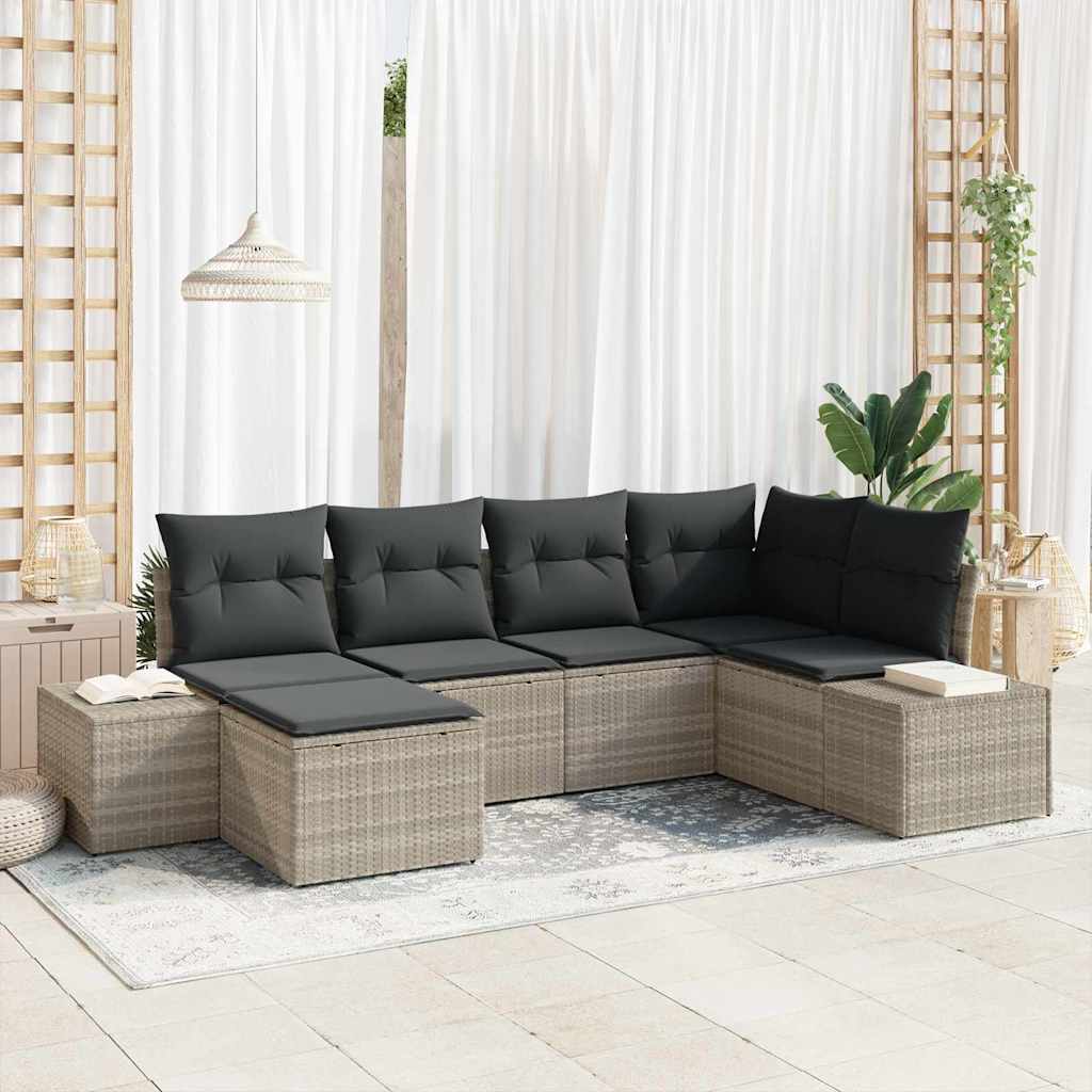 Tuin Sofa Set met kussen 6 pcs Lichtgrijs poly rattan is nu te koop bij PeponiXL, paradijselijk wonen!