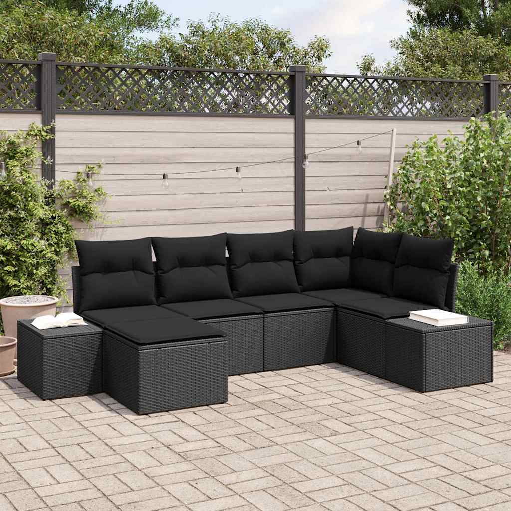 Tuin Sofa Set met kussen 6 pcs Zwart poly rattan is nu te koop bij PeponiXL, paradijselijk wonen!