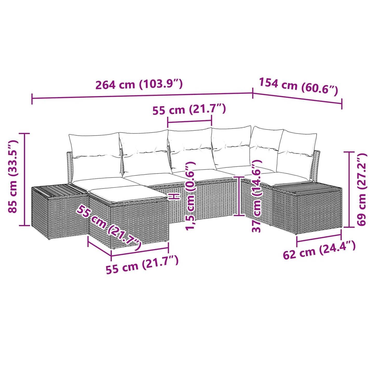 Tuin Sofa Set met kussen 6 pcs Bruin poly rattan is nu te koop bij PeponiXL, paradijselijk wonen!