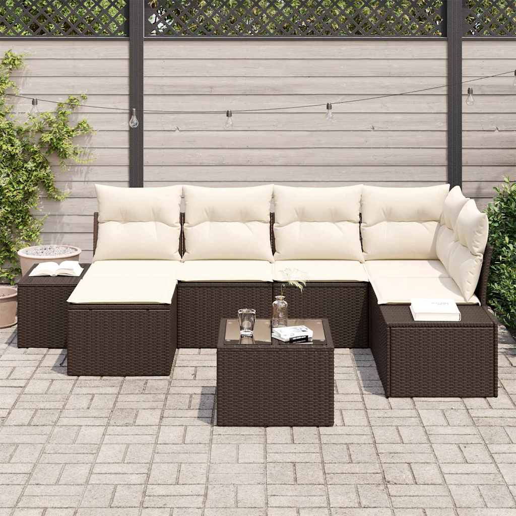 Tuin Sofa Set met kussen 7 pcs Bruin en Crème poly rattan is nu te koop bij PeponiXL, paradijselijk wonen!