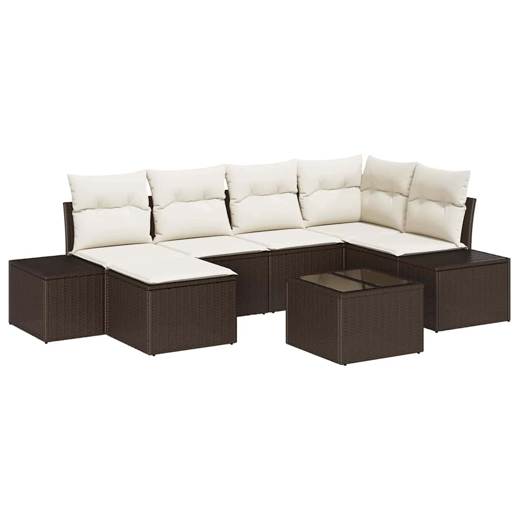 Tuin Sofa Set met kussen 7 pcs Bruin en Crème poly rattan is nu te koop bij PeponiXL, paradijselijk wonen!