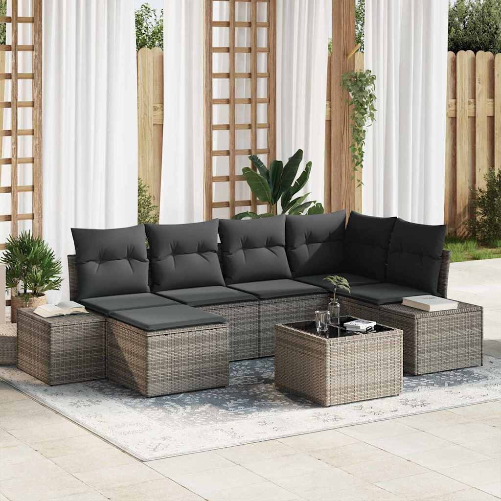 Tuin Sofa Set met kussen 7 pcs Grijs poly rattan is nu te koop bij PeponiXL, paradijselijk wonen!