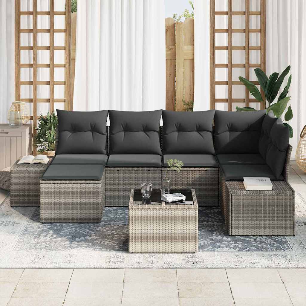 Tuin Sofa Set met kussen 7 pcs Grijs poly rattan is nu te koop bij PeponiXL, paradijselijk wonen!