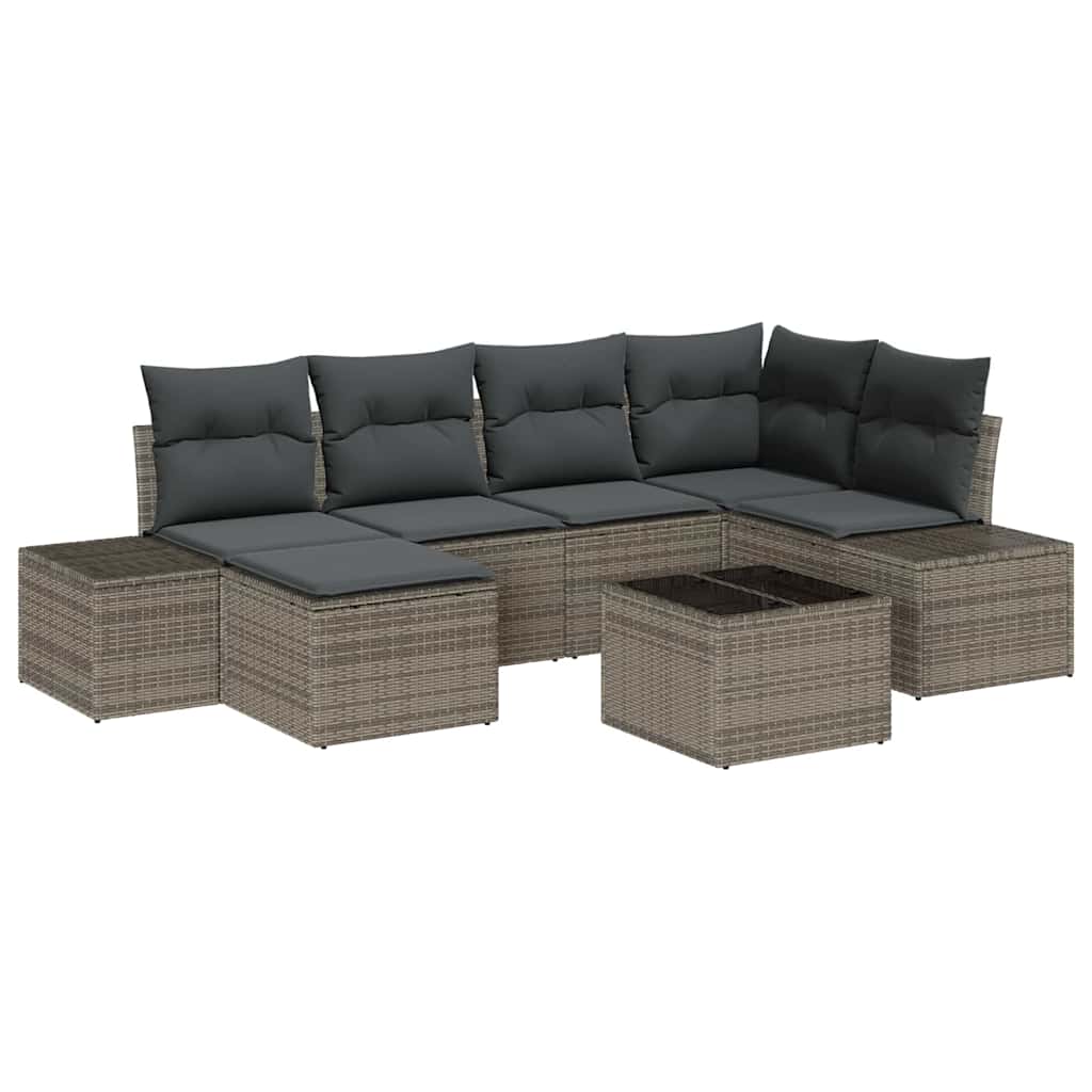 Tuin Sofa Set met kussen 7 pcs Grijs poly rattan is nu te koop bij PeponiXL, paradijselijk wonen!