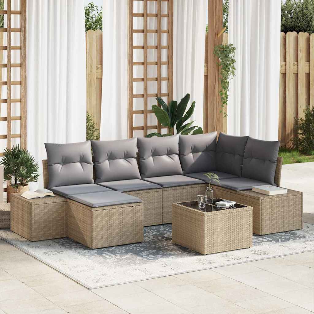 Tuin Sofa Set met kussen 7 pcs Beige en Grijs poly rattan is nu te koop bij PeponiXL, paradijselijk wonen!