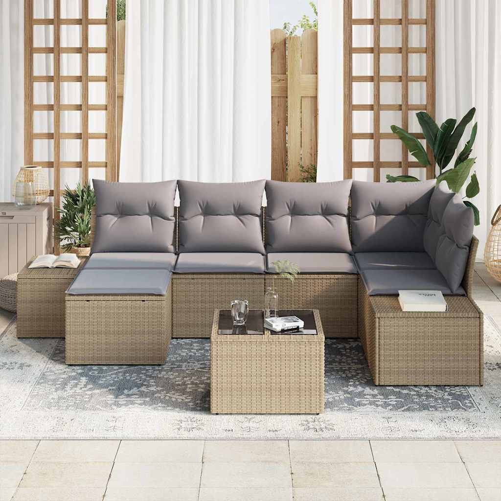 Tuin Sofa Set met kussen 7 pcs Beige en Grijs poly rattan is nu te koop bij PeponiXL, paradijselijk wonen!